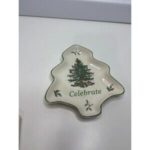 Spode Christmas Tree Trinket Pin Tray Dish Celebrate Porcelain key tray 6"